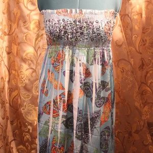 Lapis One SIze Butterfly Sequin Strapless Dress